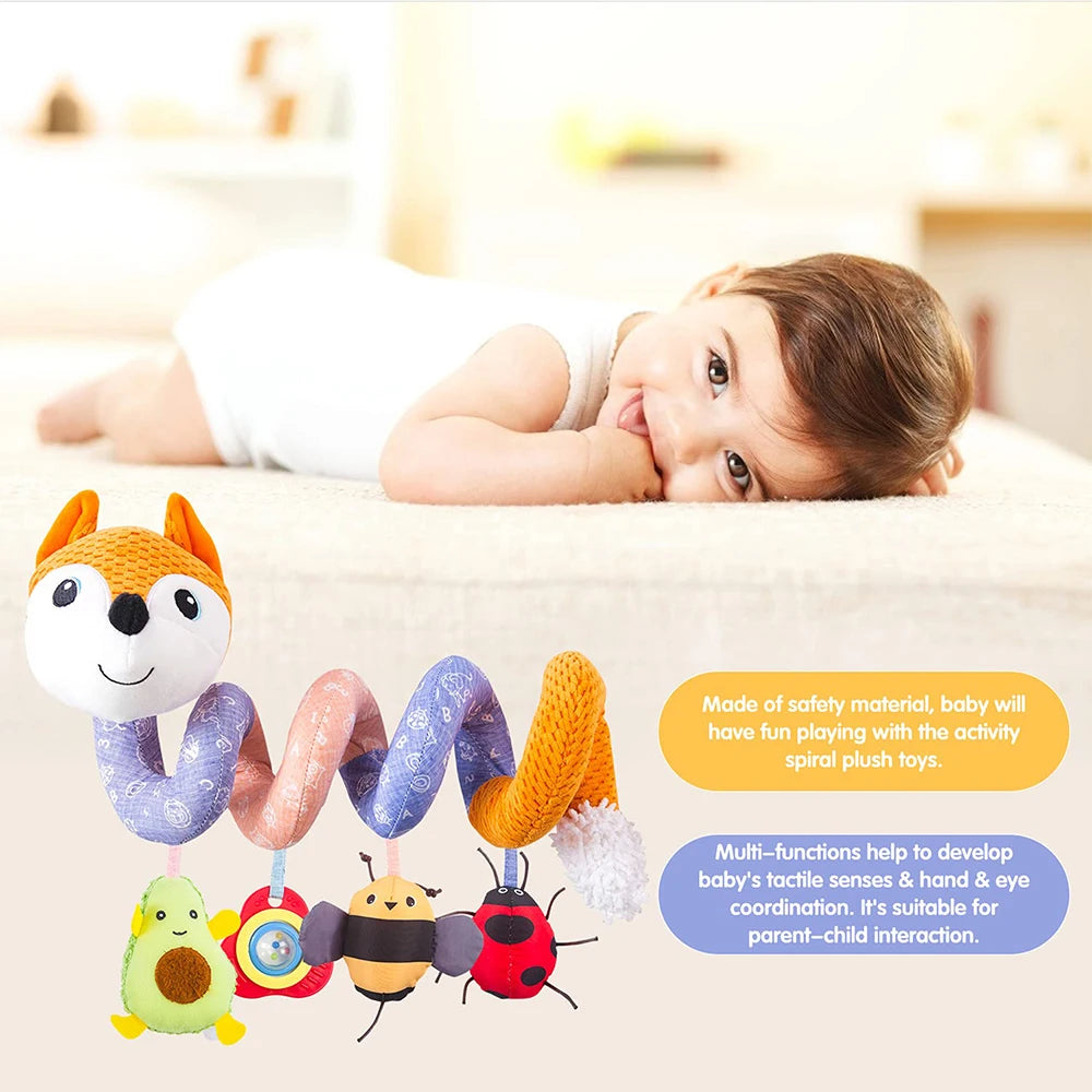 Newborns Spiral Hanging Activity Stroller Toy Baby Carseat Toy Black & White Lion Koala Rattle  for Crib Mobile Sensory Toy Gift