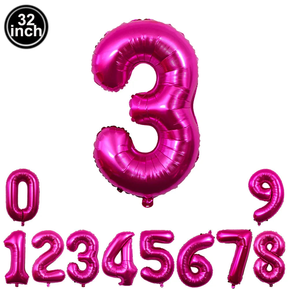 32inch Hot Pink Rose Foil Number Balloons Girls Birthday Pink Large Number Balloon Birthday Wedding Baby Shower Party Decor