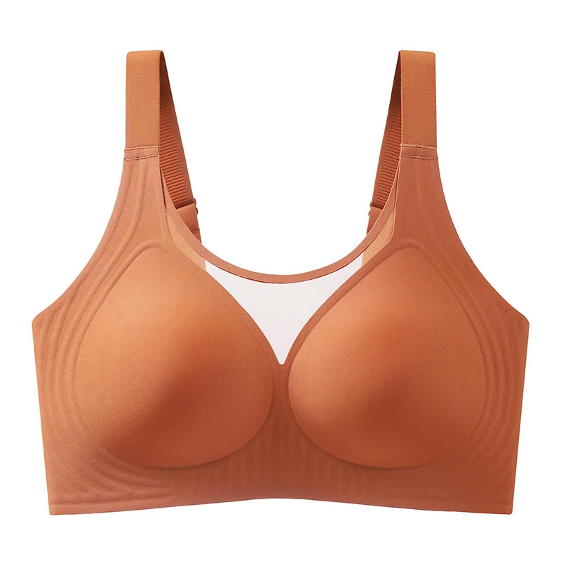 Plus Size Jelly Gum Full Cover Semi Fixed Large Cup Lace Underwear Anti Glare Mesh Woman Bra Comfortable  Gathering