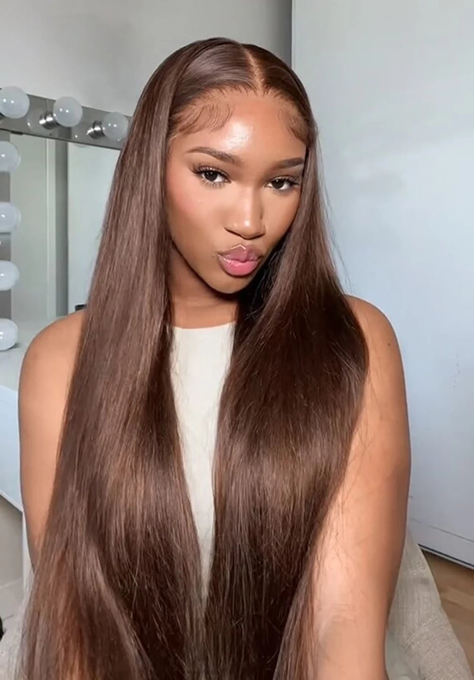 Premium Chocolate Brown Colored 13x4 HD Lace Front Human Hair Wigs Tuneful 30 Inch Raw Indian Straight Human Hair Frontal Wigs