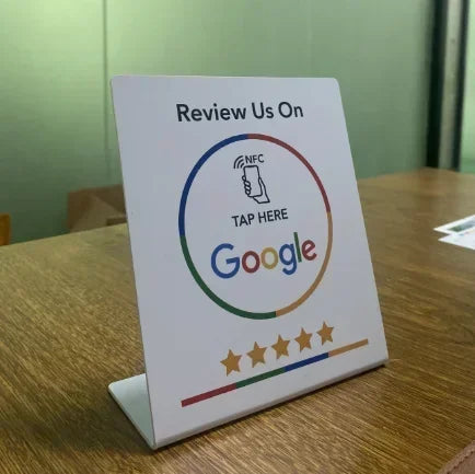 13.56Mhz programmable Google Review Card NFC station table NFC Google Reviews display bending card standing brand bracket