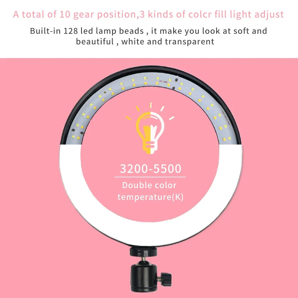 10" 26cm Dimmable LED Ring Light Kit with Tripod – 120 Beads USB Selfie & Live Streaming Lamp for Photography, Video & Makeup