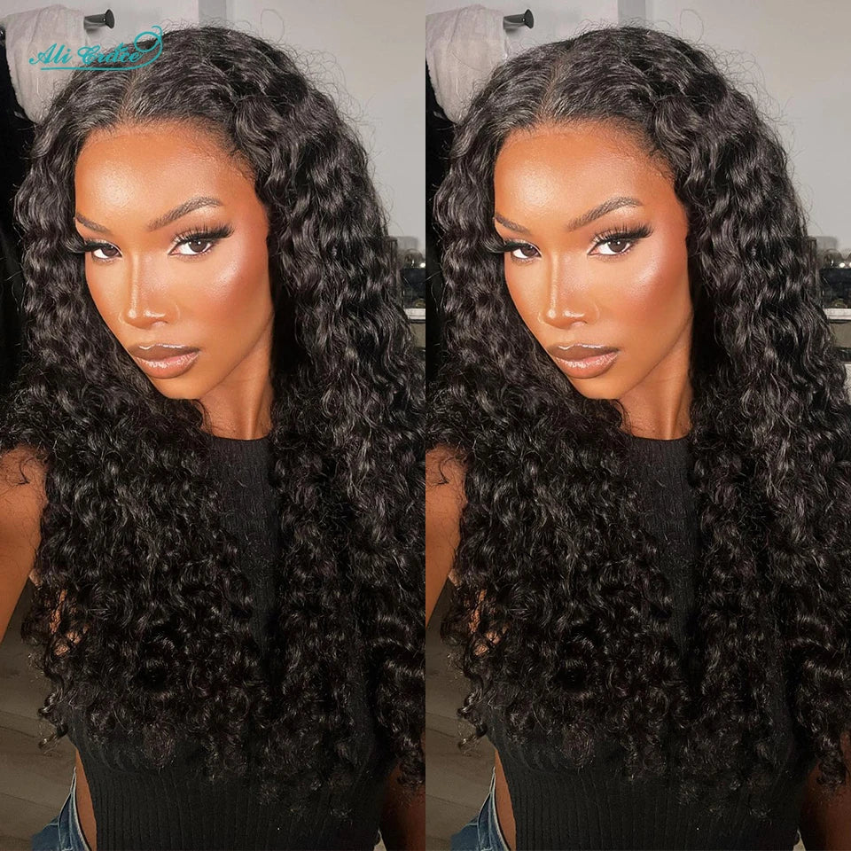 Ali Grace Deep Wave Hair Wigs 4x4 Lace Closure Human Hair Wigs For Women Pre-plucked Hairline Brazilian Deep Wave Closue Wigs