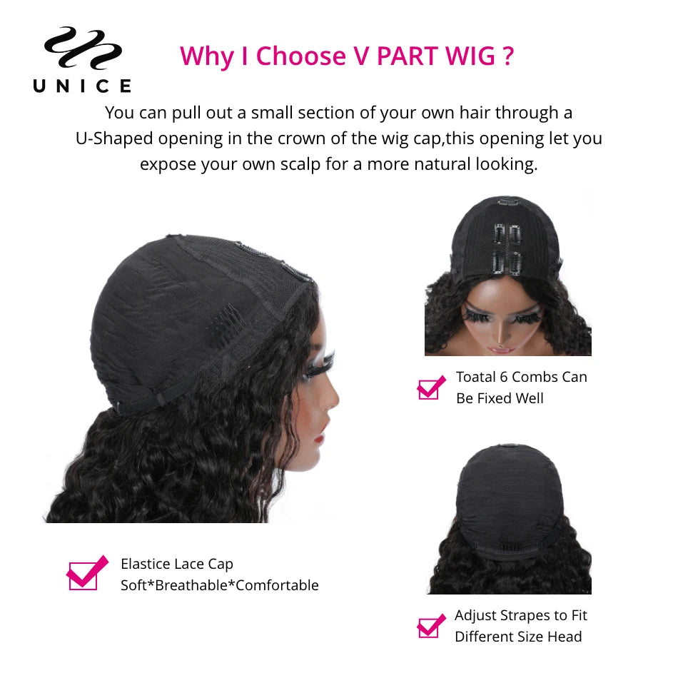 UNice Hair Body Wave V Part Wig Human Hair Natural Color Upgrade U Part Wig Minimal Leave Out No Lace No Glue Wig 150% Density