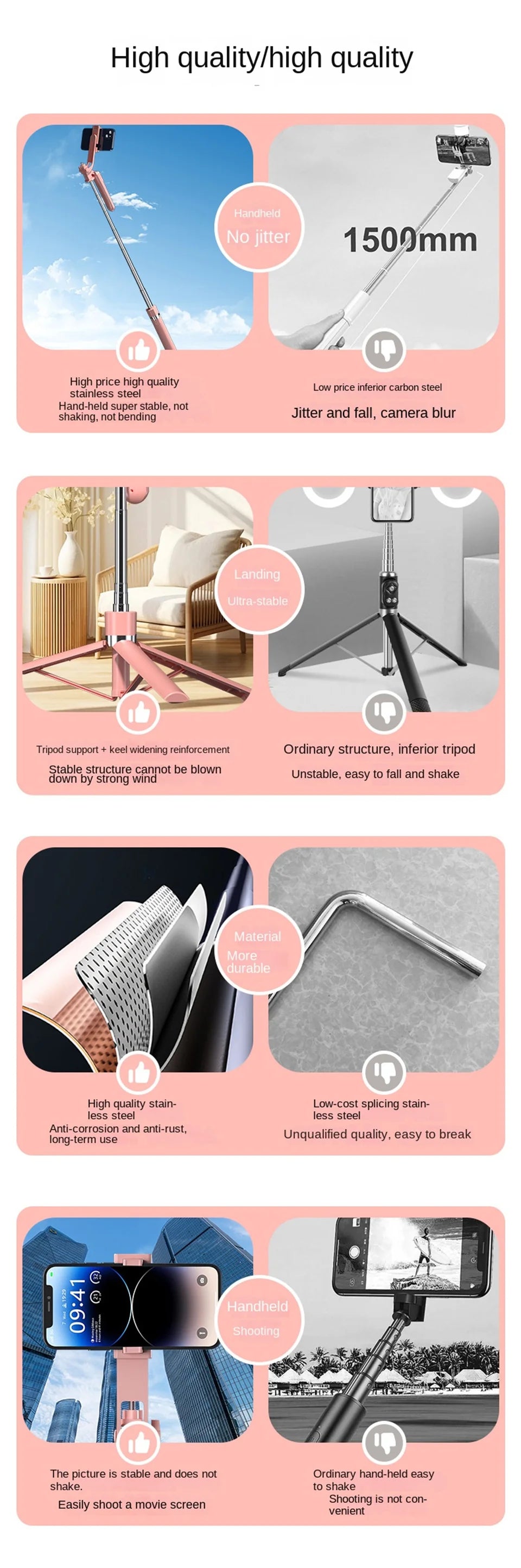 BSLIUFANG Selfie Stick Wireless Tripod Stand with Light Bluetooth Remote Extendable for Tiktok Live Streaming Handheld stability