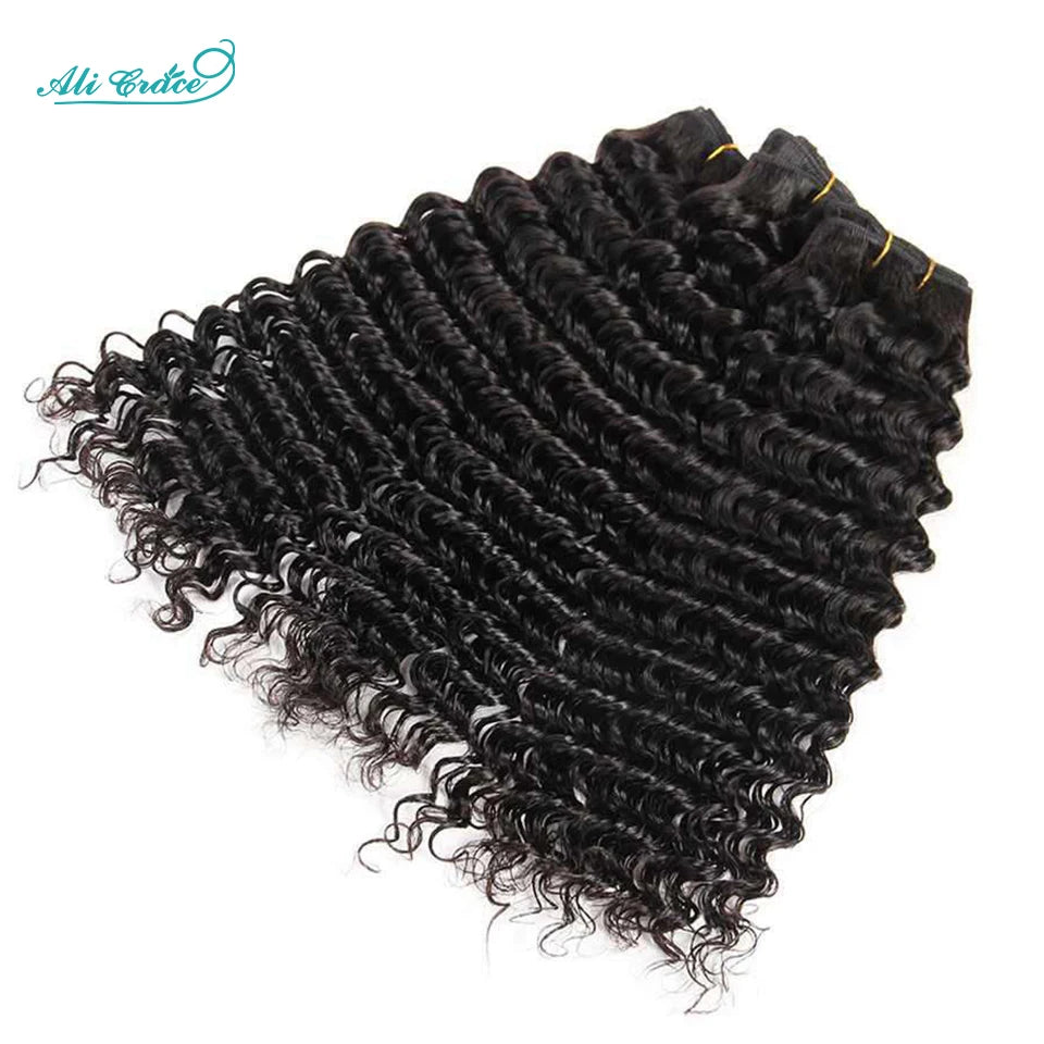 Ali Grace Hair Brazilian Deep Wave 3 Bundles 100% Brazilian Remy Hair 10-28 Inch Deep Curly Brazilian Human Hair For Black Women