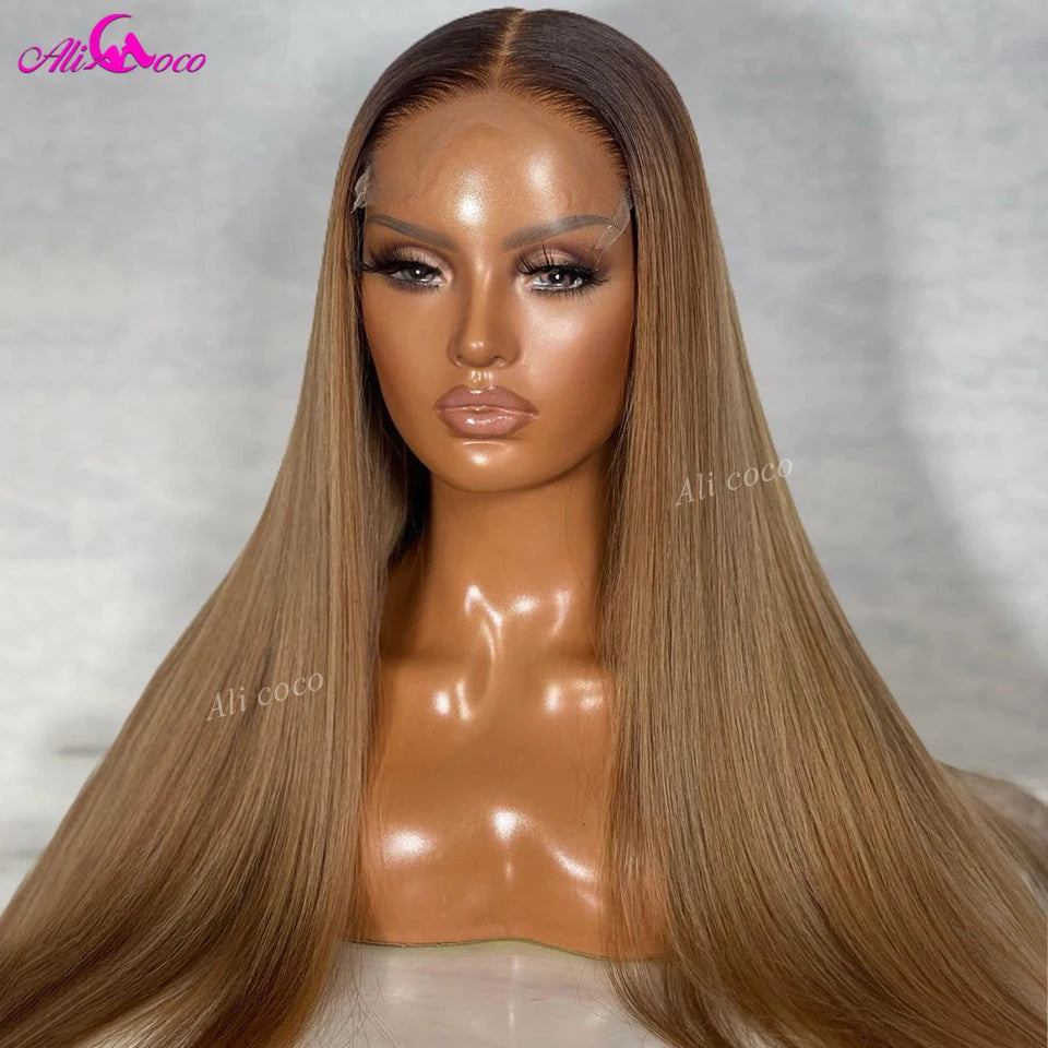 34-36 Inch Straight Honey Blonde Lace Front Wig - 200% Density Brazilian Remy Human Hair Wig