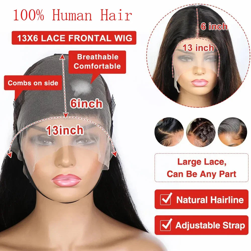 20 22 24 Inch 13x4 13x6 HD Transparent Bone Straight Lace Front Wigs 200 Density 360 Lace Brazilian Human Hair Wigs For Women