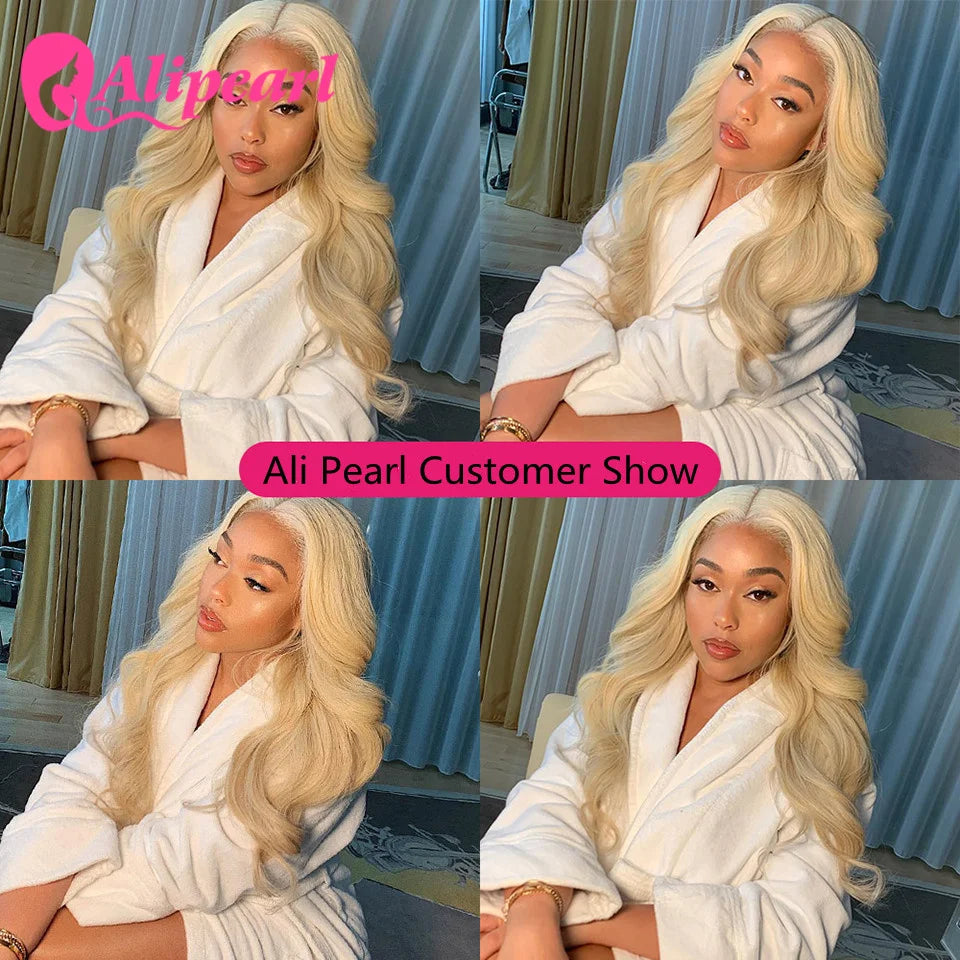 AliPearl Blonde Body Wave 5x5 Lace Closure Wig Peruvian Human Hair Wig 28Inch Transparent Lace Front Wig Pre Plucked 150 Density