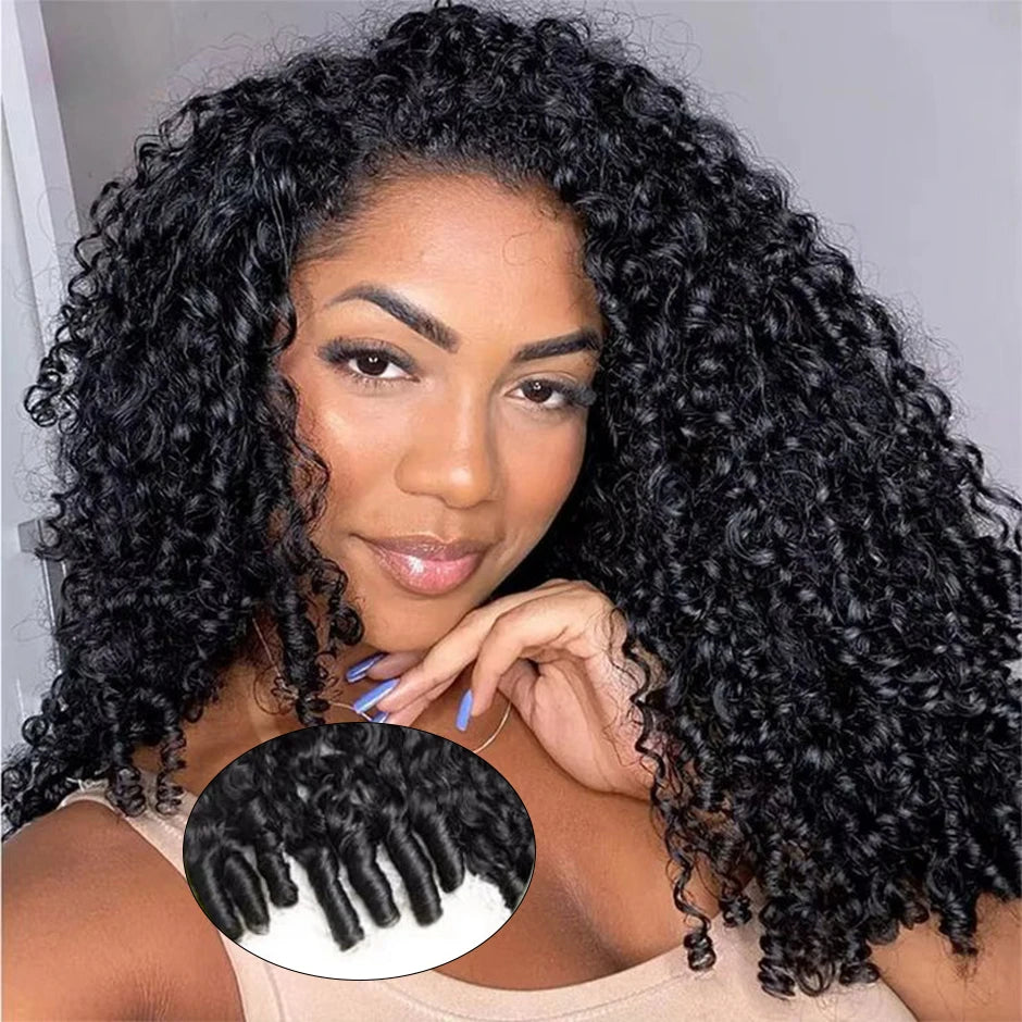 Isee New Arrivial 250 Density Burmese Curly Flip Over Half Wig Mongolian Glueless Wigs With Drawstring Seamless Clip Ins