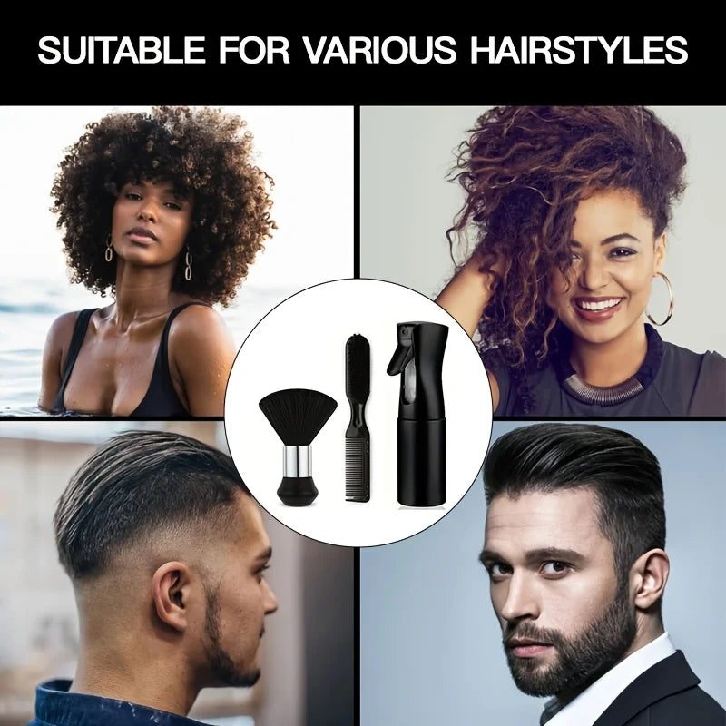 3piece Salon Professional Haircut Kit with Spray Bottle Cleaning Brush for Barbers & Home Use Salon Styling Accessories