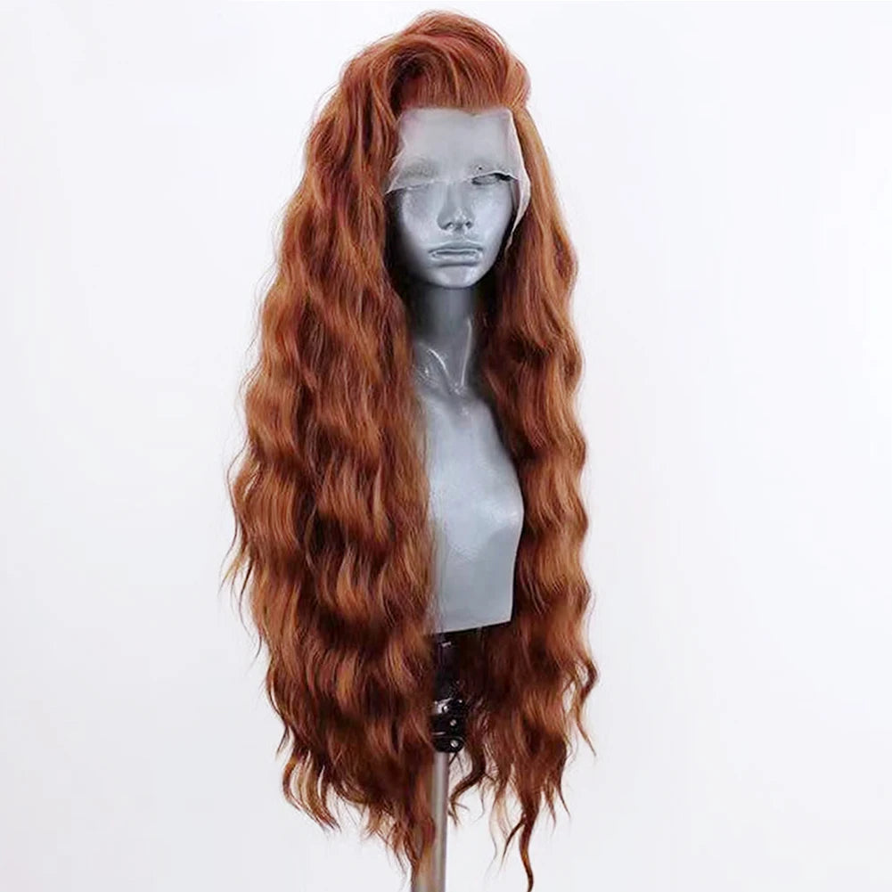 Premium Synthetic Lace Front Wig - Natural Wavy Brown Hair for Black Women | Pre-Plucked Swiss Lace