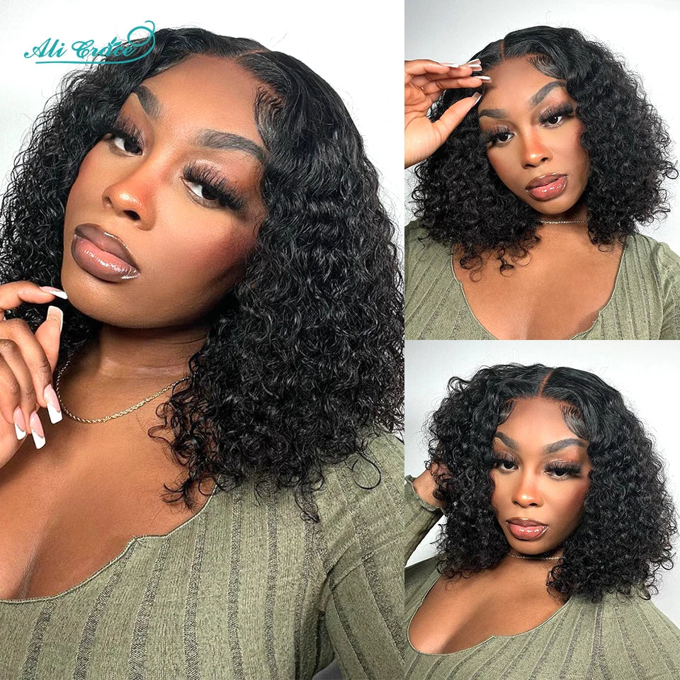 Ali Grace Hair Bob Wig Kinky Curly Hair Transparent 13x4 Lace Front Wig Pre-plucked Short Bob Wigs Deep Curly Remy Human Hair