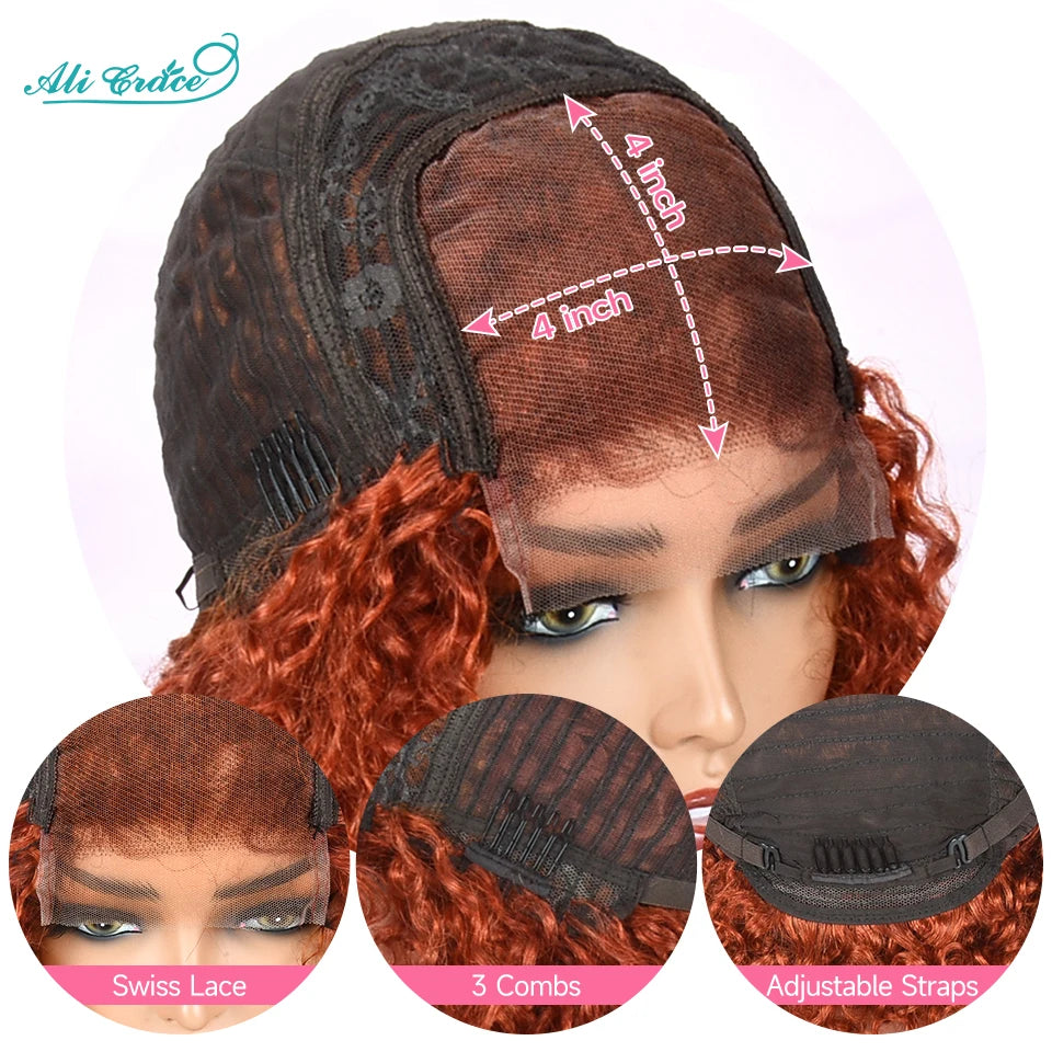Ali Grace Ginger Orange Straight Human Hair Wigs Transparent 4x4 Lace Closure Wig Preplucked Hairline Human Hair Wigs for Womem