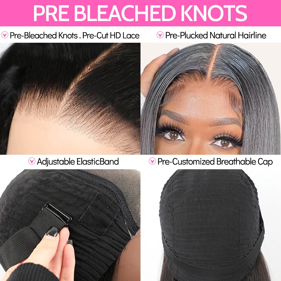 ISEE HAIR Pre-Bleached Knots Wear Go Glueless Wigs Human Hair Body Wave Ready To Wear Glueless Wigs For Women 6*4 HD Lace Wigs