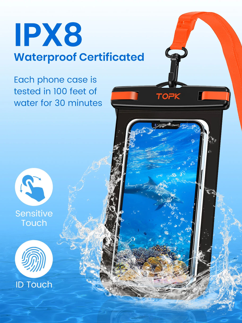 TOPK Waterproof Phone Pouch Case[2 Pack]IPX8 Waterproof Phone Case for Swimming Dry Bag with Clip Strap for iPhone 15 Up to 7”