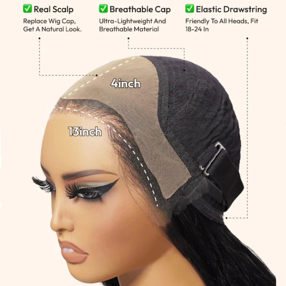 UNice Hair Real Scalp 13x4 Frontal HD Lace Wigs With Invisible Drawstring Pre Everything Glueless Body Wave Human Hair Wigs 180%