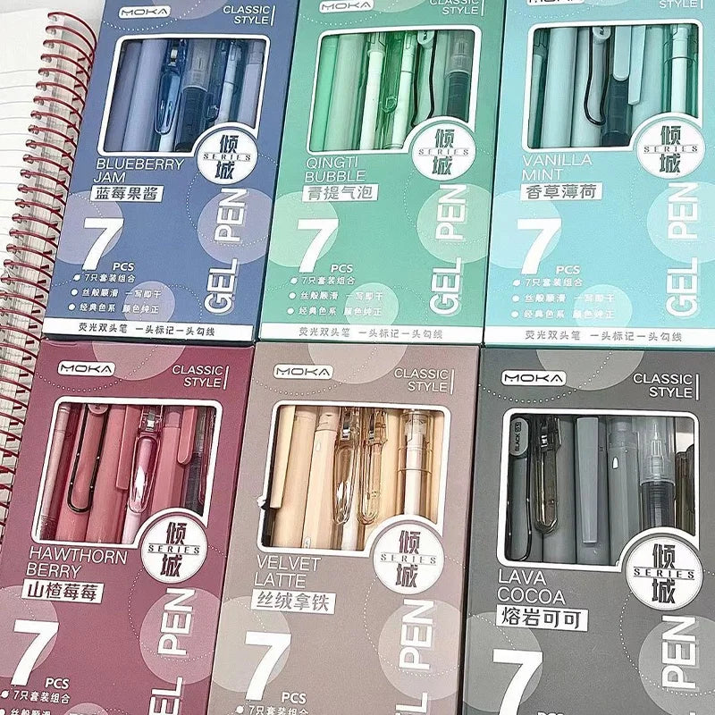 7Pcs/Box Minimalist Transparent 0.5mm Gel Pens Fashion Office Signature Pen Creative Multifunction School Supplies