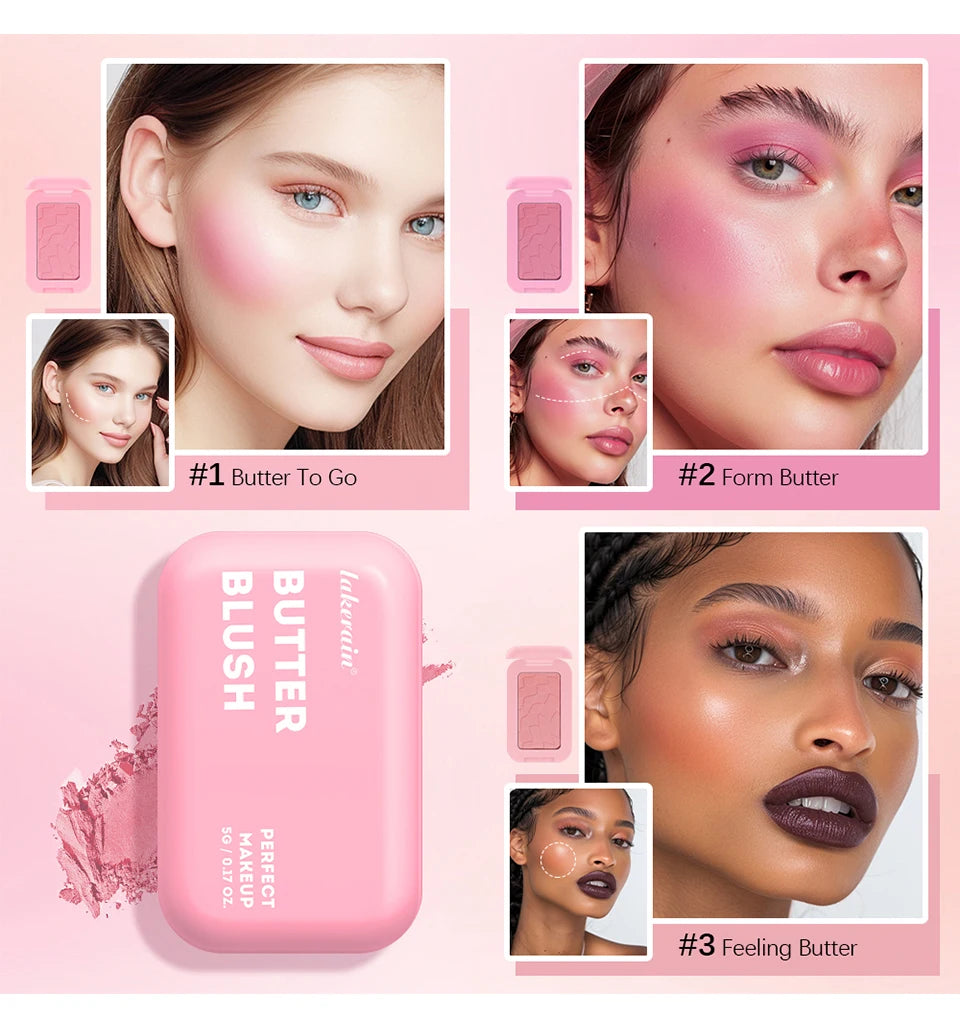 Single Color Butter Blush Matte Natural Cheek Tint Waterproof Face Contouring Cosmetics Blush Powder Face Soft Female Makeup