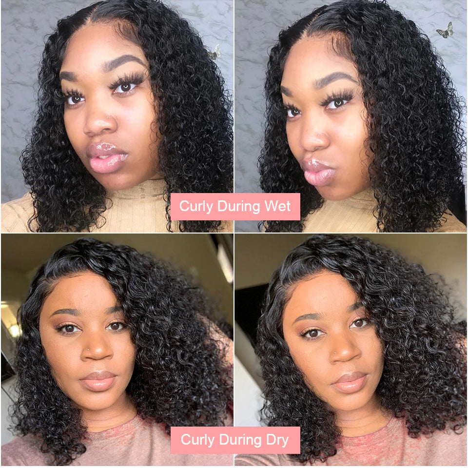 250 Density Water Curly Short Bob Wig Glueless Human Hair Brazilian Deep Wave 13x4 13x6 HD Lace Frontal Human Hair Wig For Women