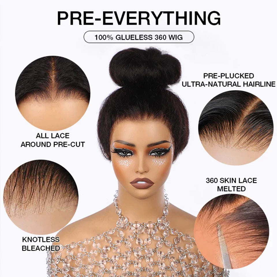 250D Invisible Strap Lace Wig Human Hair 360 Full Lace Front Human Hair Wig Kinky Straight Lace Frontal Wig Glueless Wigs