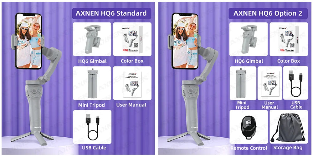 3 Axis Handheld Gimbal Stabilizer for Smartphone with Fill Light for iPhone Android Face Tracking Tiktok Vlog Smart Gimbals HQ6