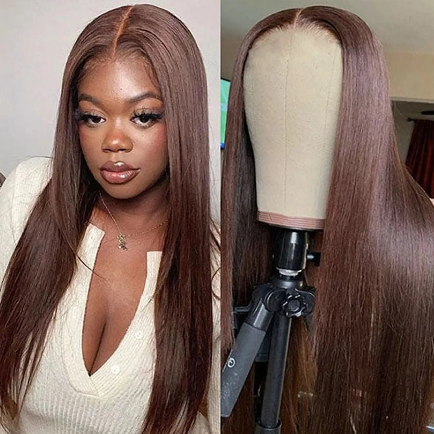 ISEE Hair #4 Wear And Go Chocolate Brown Straight Wig 4X4 Transparent Lace Front Glueless Human Hair Wigs Pre Cut PrePlucked