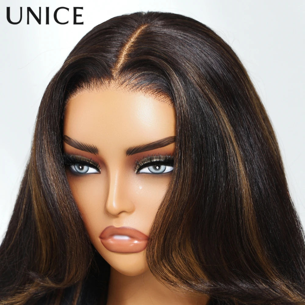 UNice 13x4 Pre-Everything™ Lace Frontal Brown Caramel Highlights Yaki Loose Wave Wig With Drawstring Glueless Wig 150% Density