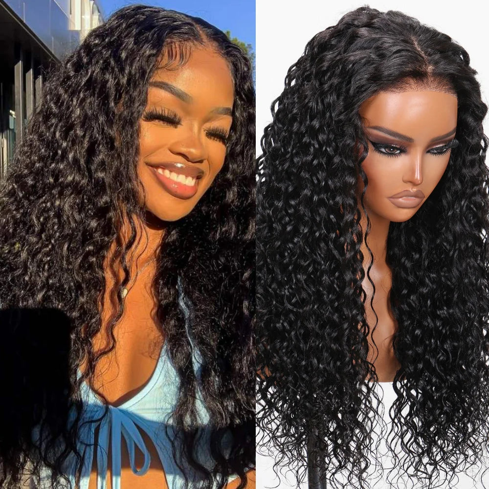 UNICE Upgrade Drawstring Water Wave 7x5 Glueless Wig Pre Cut Pre Bleached Lace Front Human Hair Wig Ready To Wear 180% Density