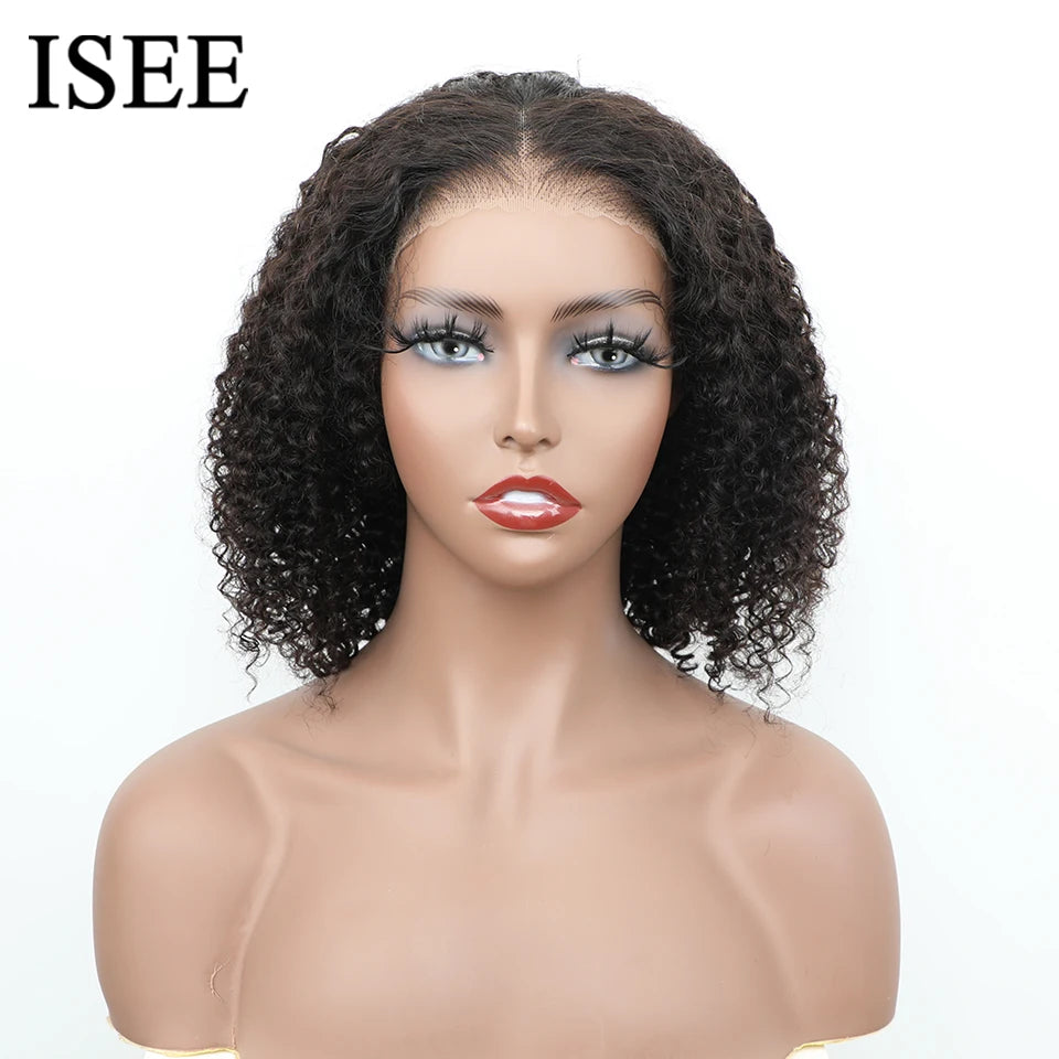 Wear Go Glueless Wig ISEE Indian Kinky Curly Short Bob 7x5 Glueless Wig Human Hair Ready To Wear 13x4 Wig Pre Bleached Knots