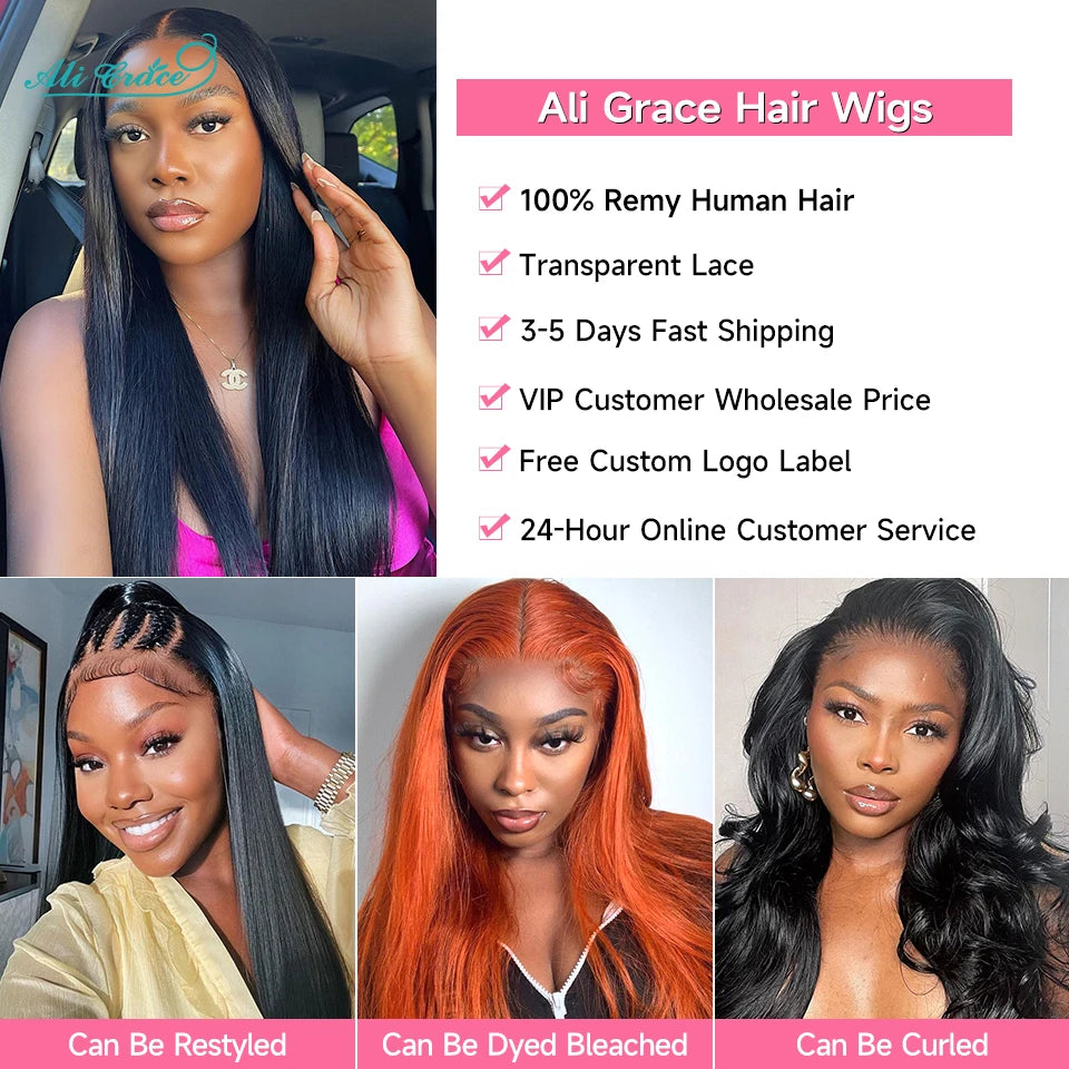 Ali Grace Straight Human Hair Wigs Bleached Knots 13x4 Lace Front Wig Brazilian Straight Hair Pre-plucked Hairline For Women
