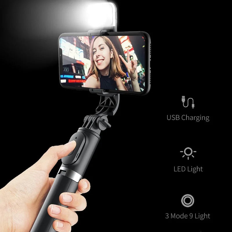 New LED Selfie Stick Foldable Wireless Bluetooth Selfie Stick Tripod with Remote shutter Fill Light Selfie Stck For Smart phone