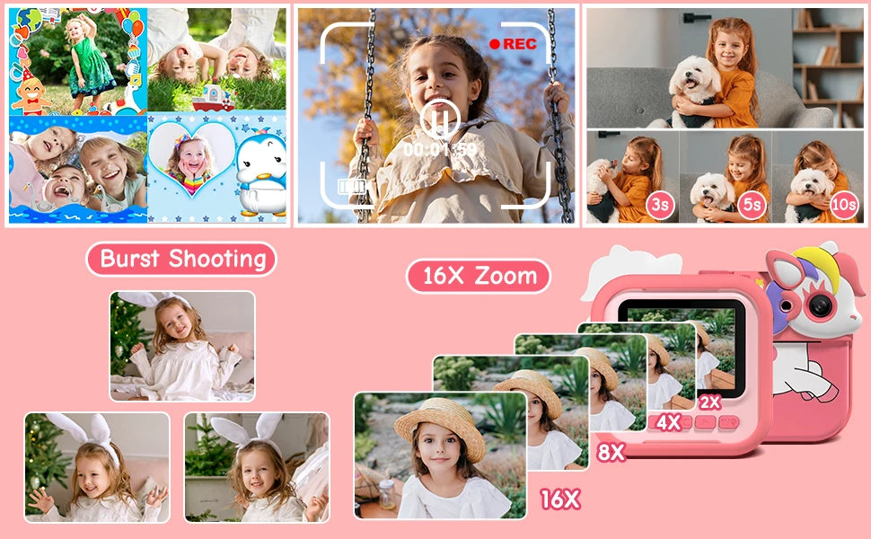 Kids Camera Instant Camera, 2.4" 12MP 1080P HD IPS Screen Printing Camera for Kids, Instant Camera with 32G Memory Card