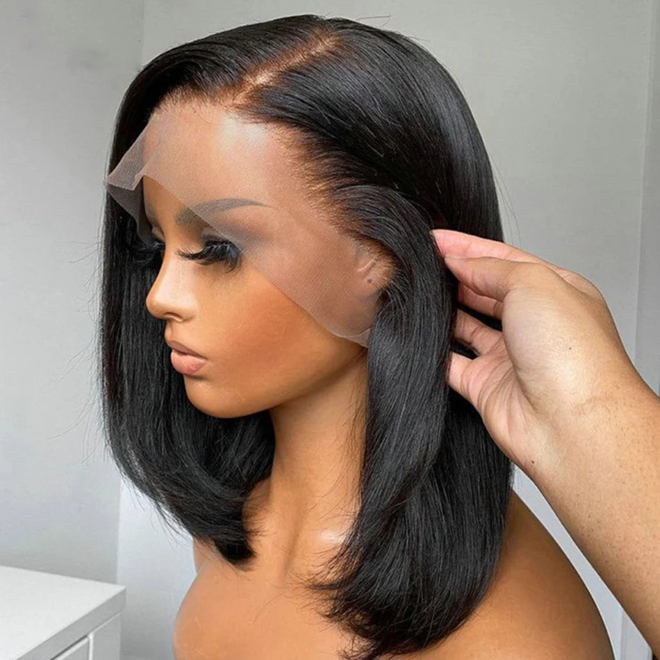 Premium 14 Inch Glueless Bob Wig - 100% Brazilian Remy Human Hair HD Lace Frontal Wig
