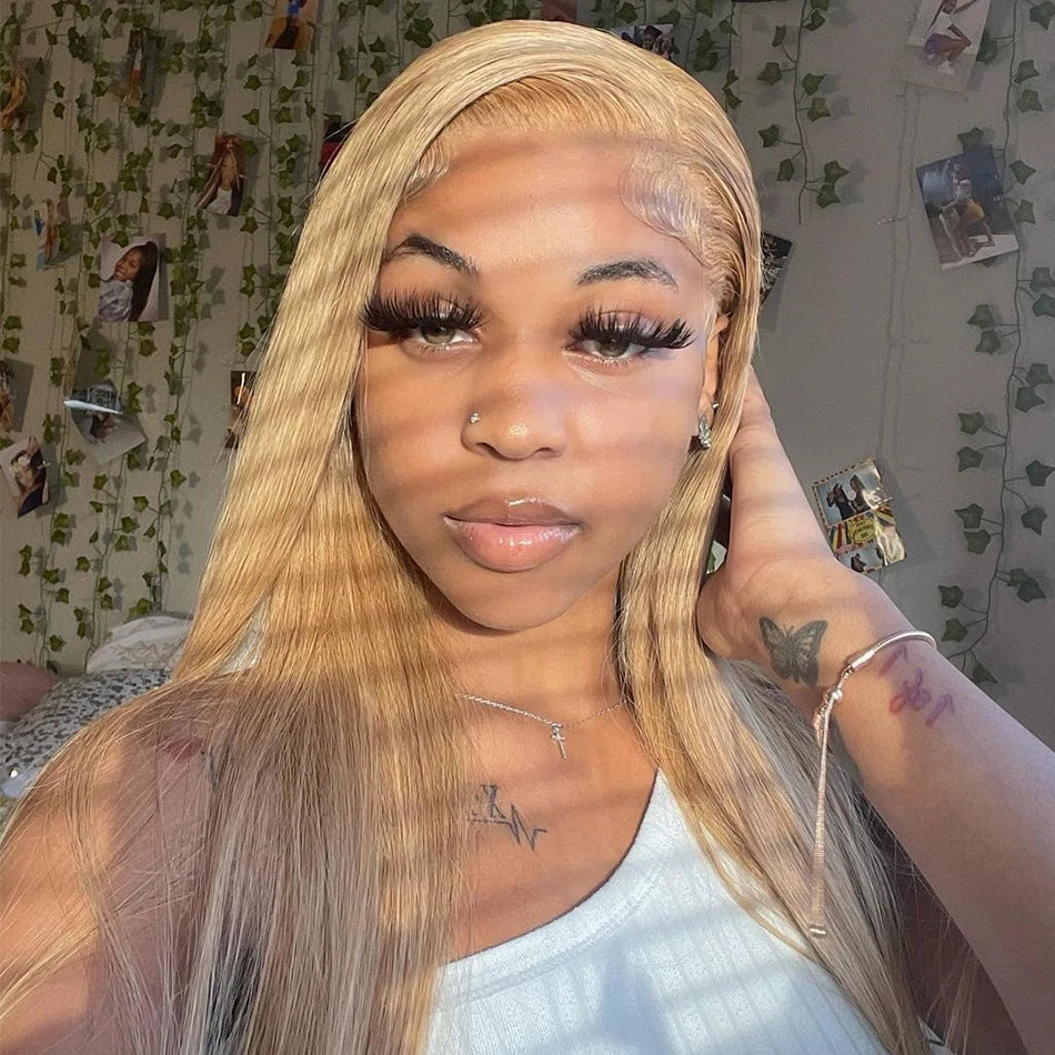 13x6 HD Lace Front Wig - Malaysian Straight Human Hair - Honey Blonde 180% Density