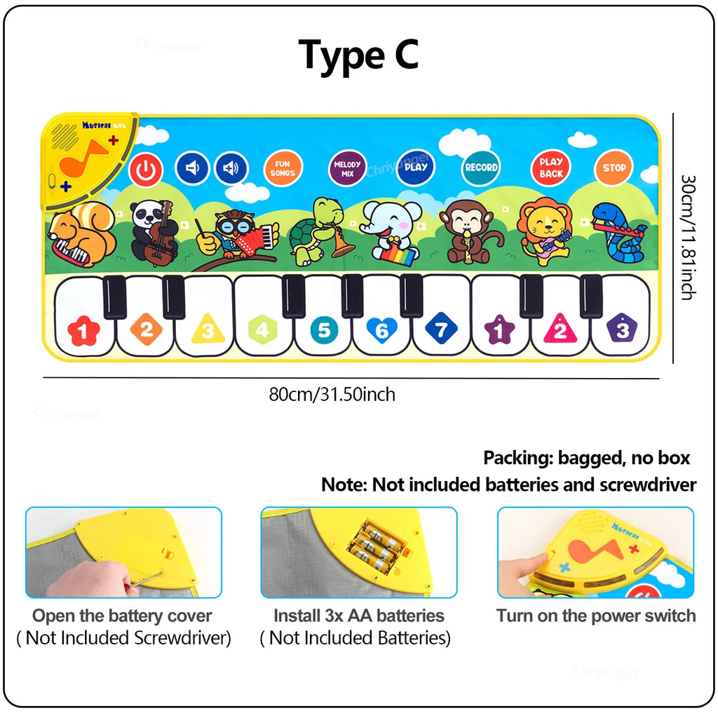 Piano Mat for Kids 80*30cm Toddlers Floor Keyboard Dance Mat Play Musical Carpet Music Instrument Toys Toddlers Girl Boy Gift