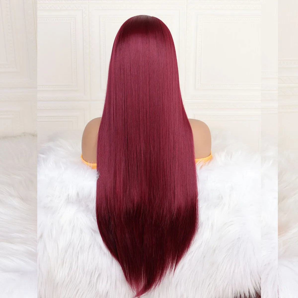 Premium Burgundy Lace Front Wig 26 Inch - 99J Wine Red Straight Synthetic Wig with Baby Hair | Glueless Pre-Plucked 180% Density