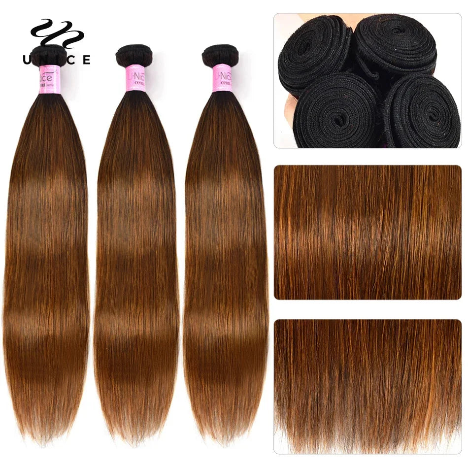 UNICE Hair Balayage Straight Human Hair Bundles 1/3/4 PCS Deal #FB30 Pre Colored Sew In Bundles Human Hair Extensions