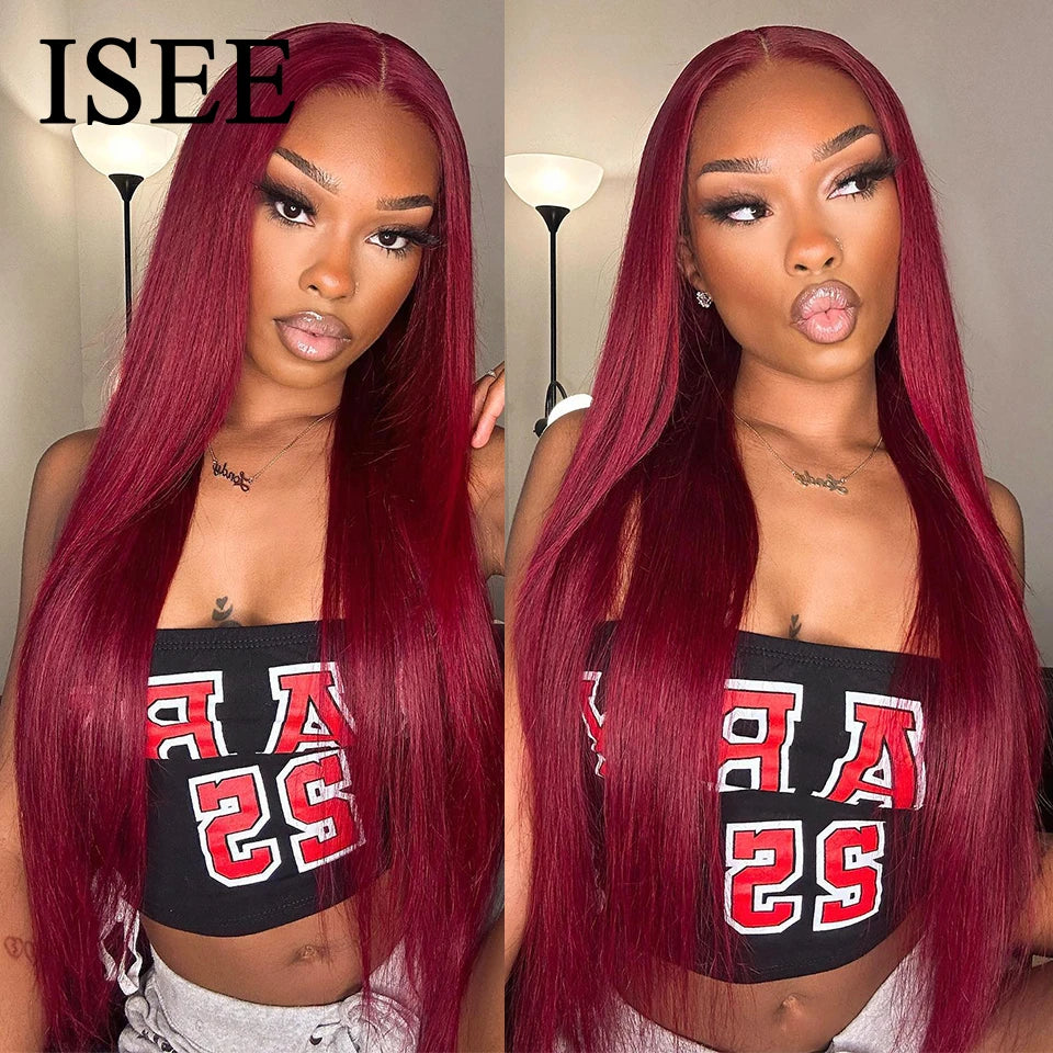 99J Burgundy Glueless Wig - Brazilian Straight Human Hair Lace Front Wig 24 Inch