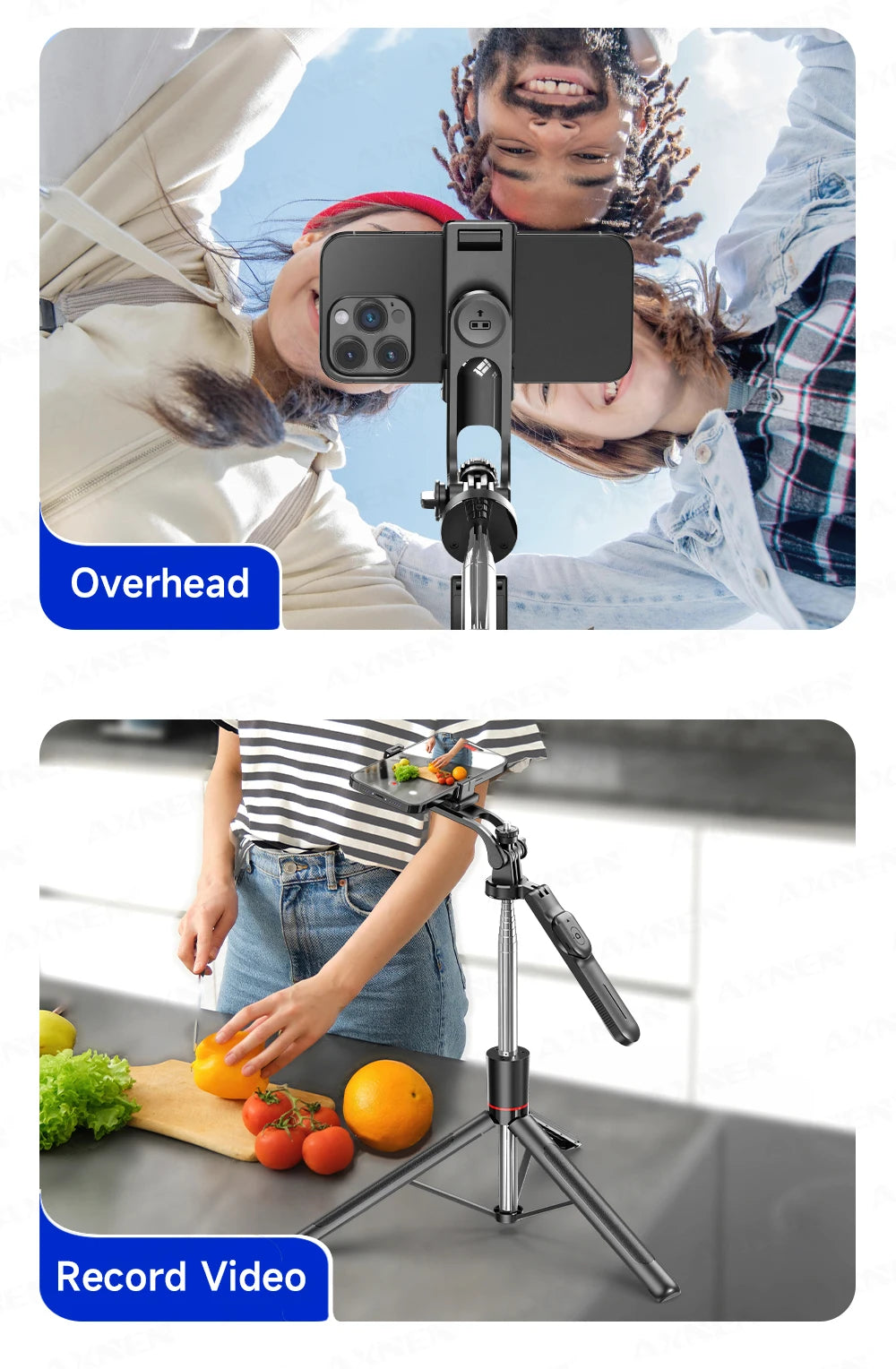 AXNEN New 1.7M Wireless Selfie Stick Tripod Foldable Stand For Gopro Action Camera Smartphones Balance Steady Shooting Live Vlog