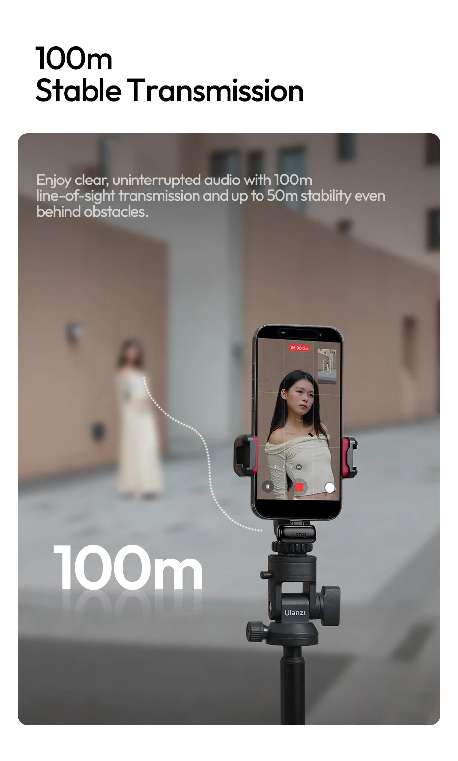 Ulanzi A200 Mini Mic 48kHz/24bit 100m Wireless Range SNR 75dB for Livestreaming Street Interviews Vlogging Wedding Videography