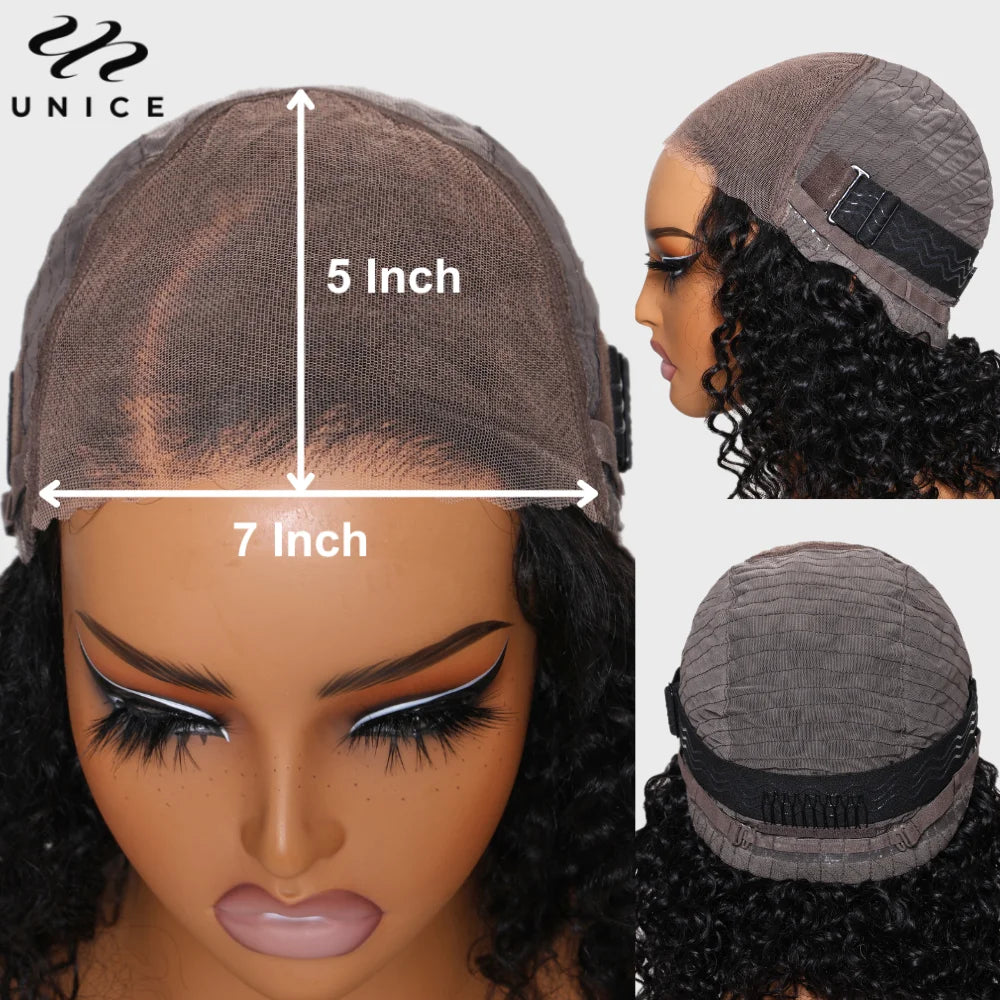 UNICE Hair Short Curly Bob Wig 7x5 Pre Cut Pre Bleached Glueless Wigs Human Hair Ready To Wear 150% Density