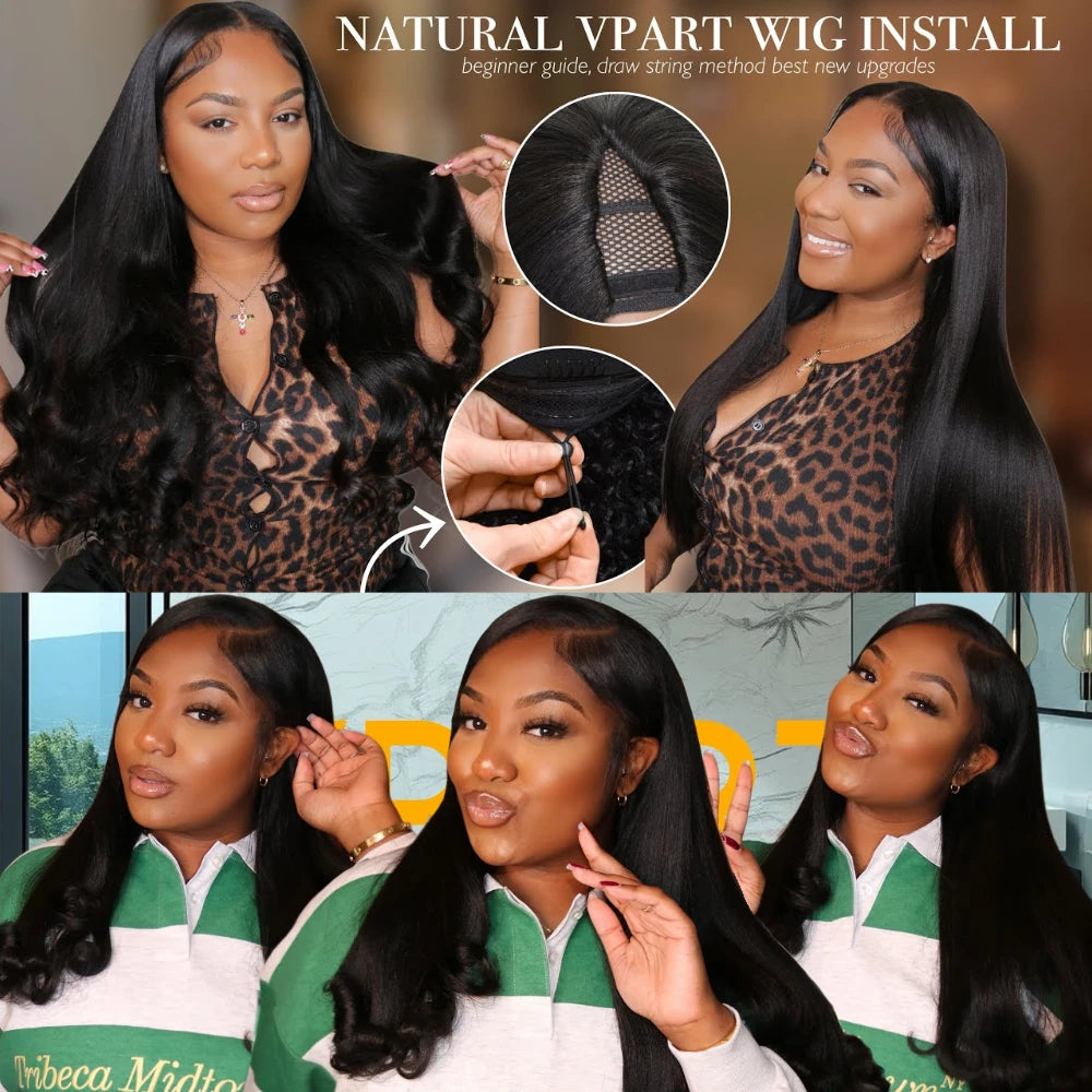 Unice Hair InvisiBlend Yaki Straight V Part Wigs With Drawstring 100% Human Hair Clip-in Wigs Beginner Friendly 5 Minute Install