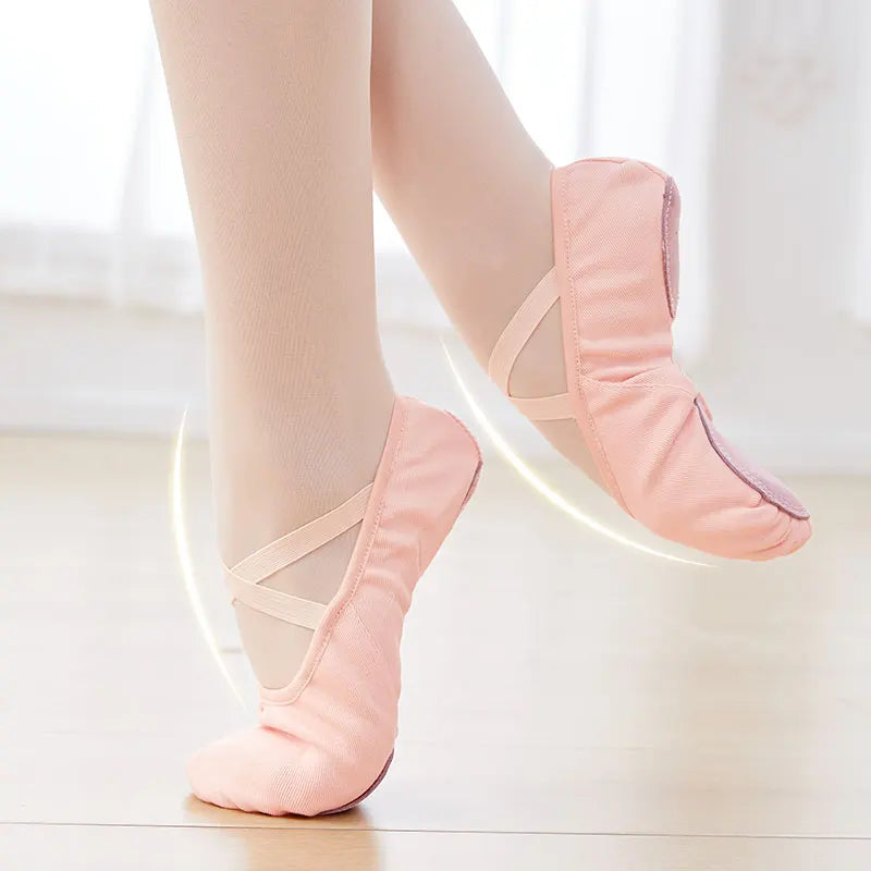 Girls Women Ballet Shoes Stretch Ballet Flats Free-lace Canvas Dance Slippers Elastic Split Soft Sole Ballet Dance Shoe for Kids