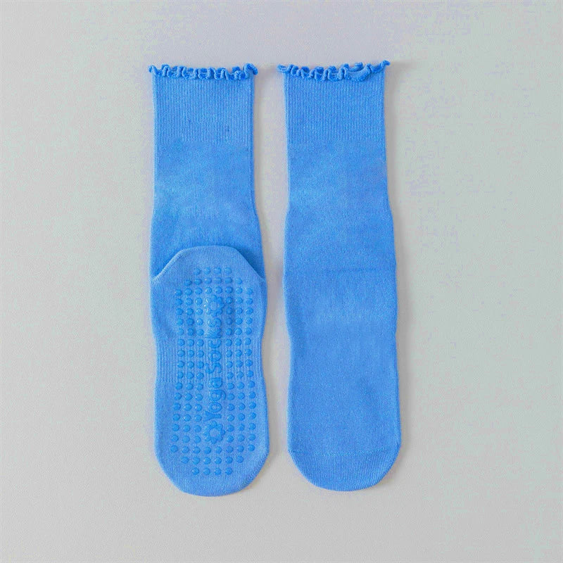 Yoga socks, boneless mid tube socks, sports anti slip thin fit, fitness Pilates combed cotton women's socks