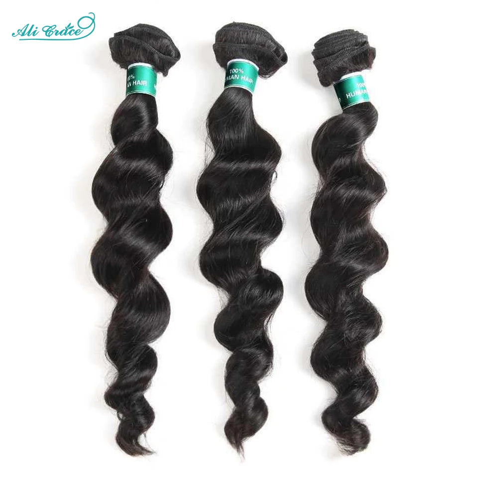 Ali Grace Hair Loose Wave Bundles with Frontal 13x4 Brazilian Hair Loose Wave 3 Bundles with Closure Ear to Ear Lace Frontal