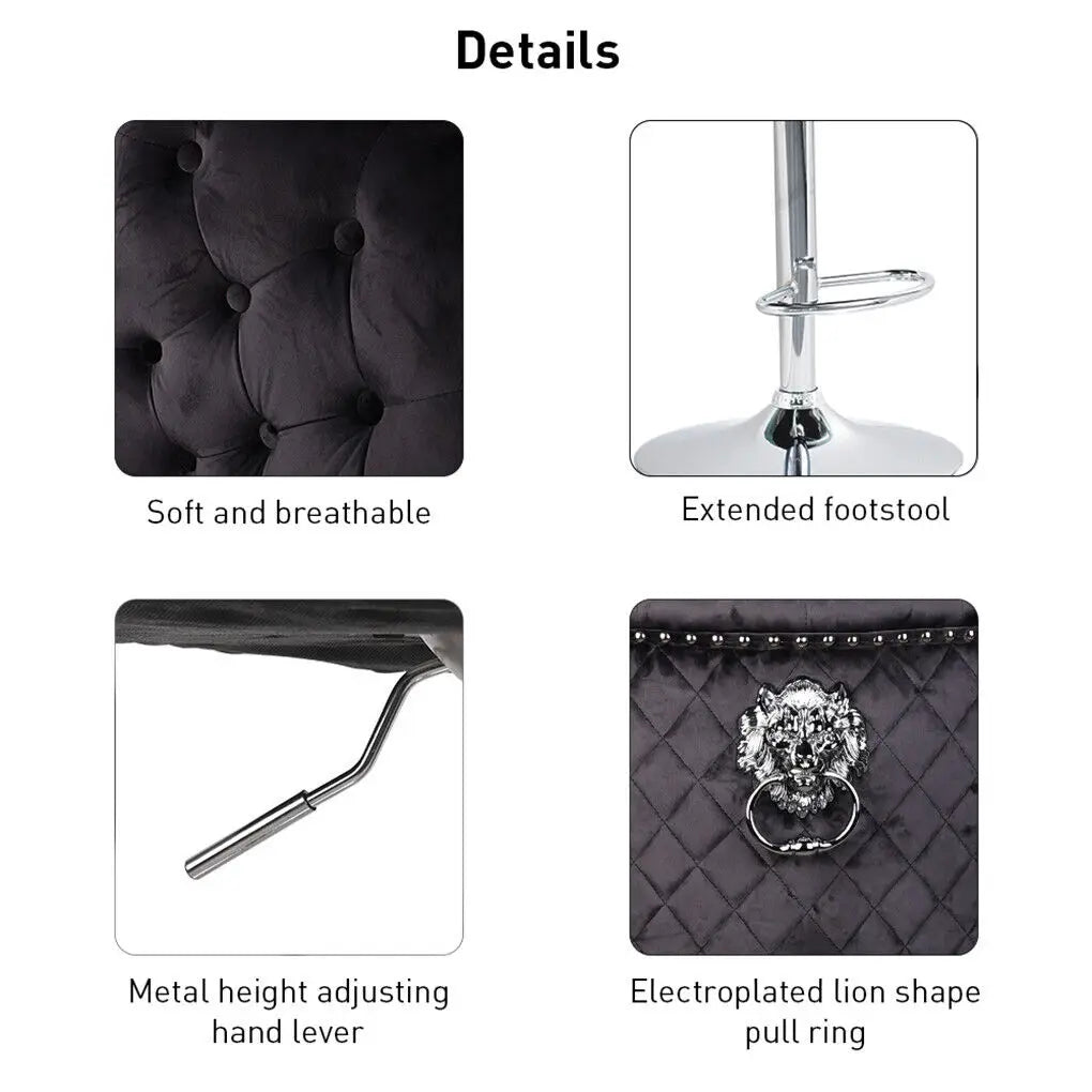 Luxury Bar Stool Dining Chairs Swivel Bar Stools Velvet Upholstered Lion Knocker for Home,Bar Table