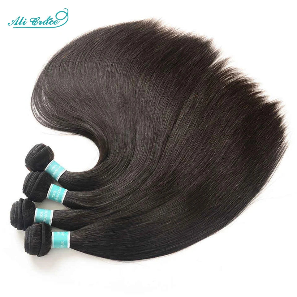 ALI GRACE Hair Brazilian Straight Human Hair 4 Bundles 100% Remy Human Hair Weaves Natural Color Straight Hair Bundle 10-28 inch