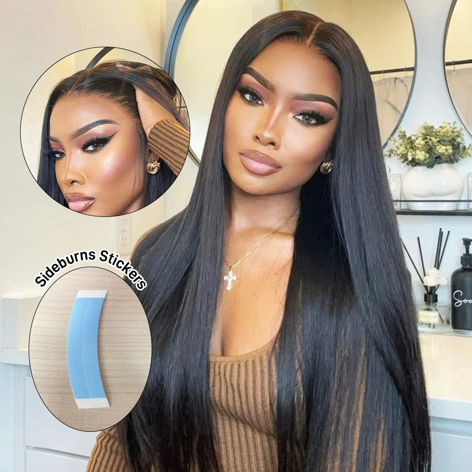 ISEE Hair Glueless 13x6 Straight Full Lace Frontal Wigs HD Pre Cut Lace Pre Plucked Invisi Draw Strings Virgin Human Hair Wigs
