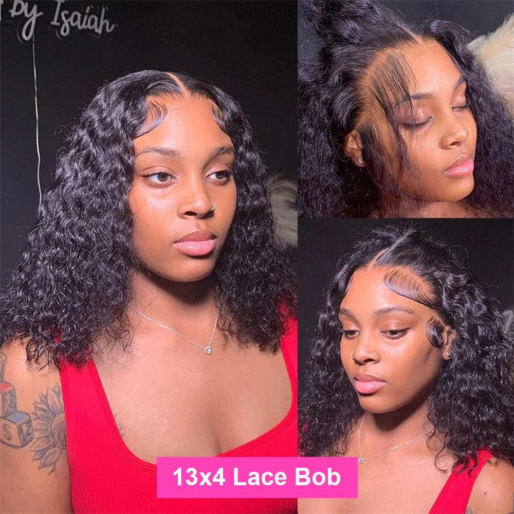 Brazilian Deep Wave Bob Wig - 100% Human Hair Lace Front Wig for Women